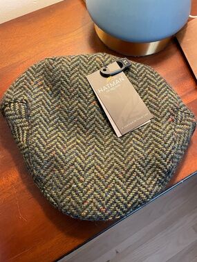 Hatman of Ireland Tweed Driving Cap - Olive Herringbone with Multi Flecks NWT